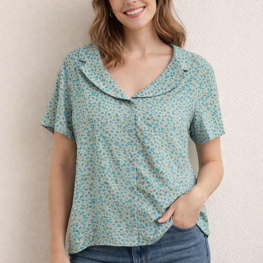 Norton McNaughton Teal Patterned Blouse